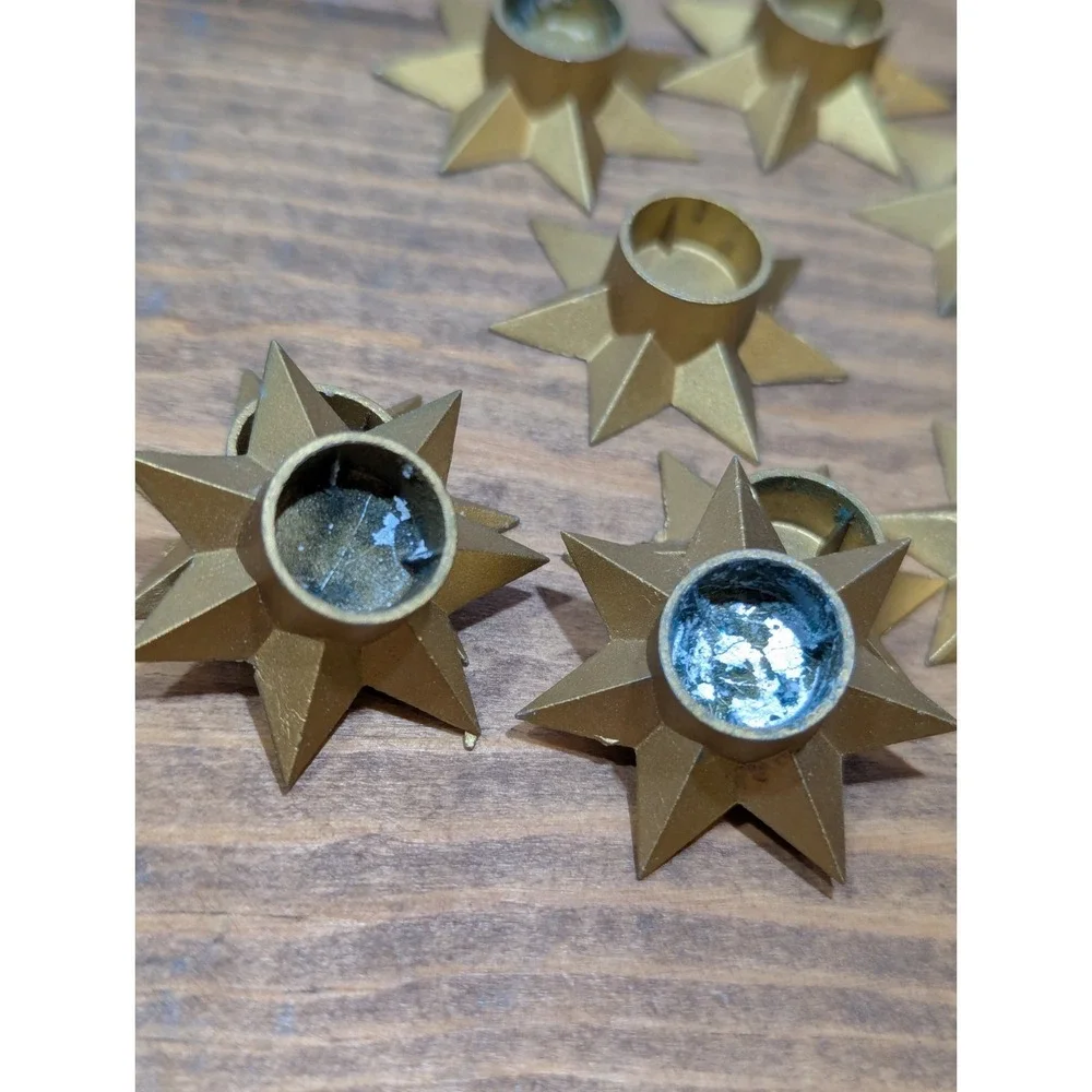 10 VTG Gold Star Metal Candle Stick Holders Made In Denmark/SWEDEN ~ 1.25" MINI - Picture 2 of 7